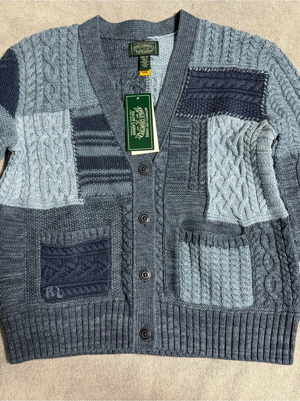 Polo Ralph Lauren Girl’s Cotton Patchwork Cardigan Sweater US Size M 8-10